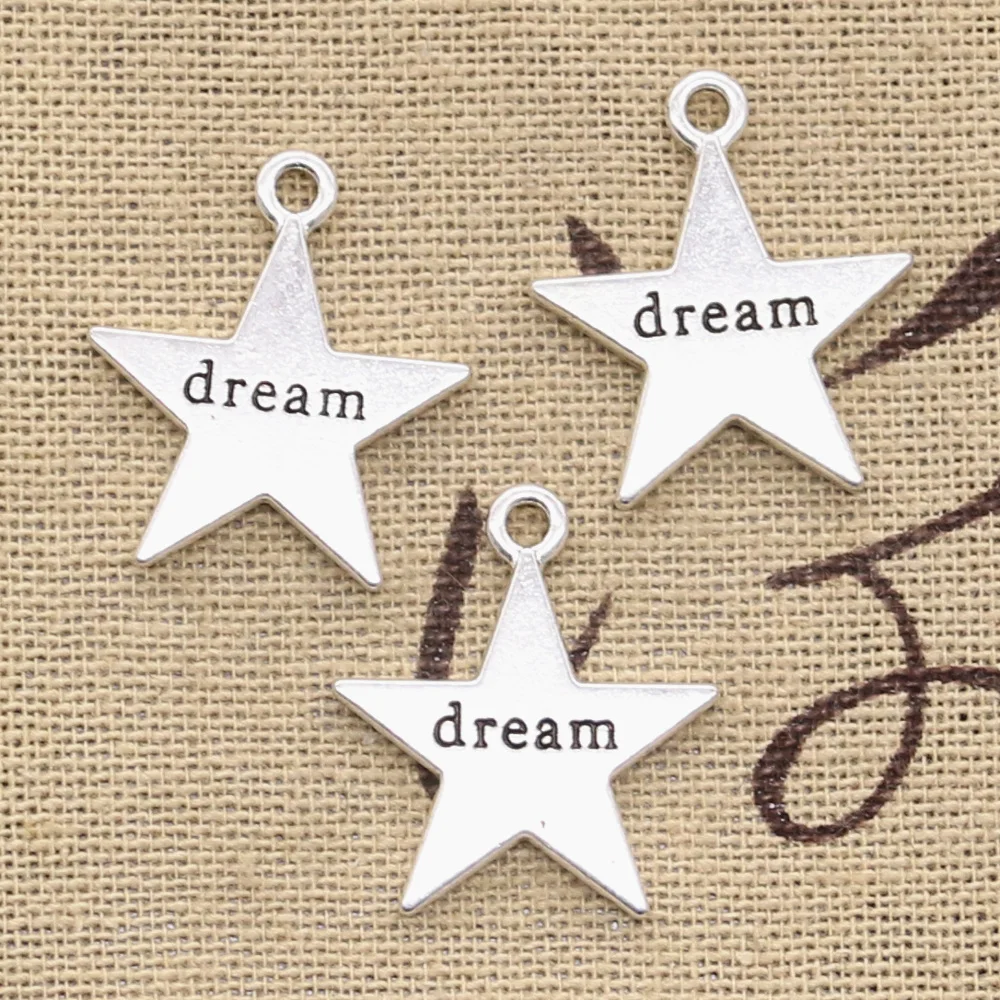 15pcs Charms Star Plates Dream 23x20mm Antique Bronze Silver Color Pendants Making DIY Handmade Tibetan Bronze Jewelry