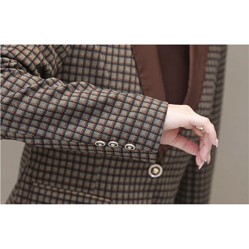 Plaid Dress Two-Piece Women Autumn Winter 2023 New Casual Blazer Suit Female Fashion Slim Plaid lLong Sleeve Two-Piece Suit