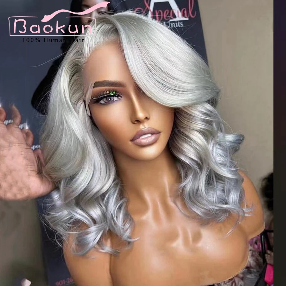 13X4 Korte Ash Blonde Lace Front Pruik Menselijk Haar Braziliaanse 360 Kant Frontale Pruik Bob Rechte Kant Voor pruiken Voor Vrouwen Menselijk Haar