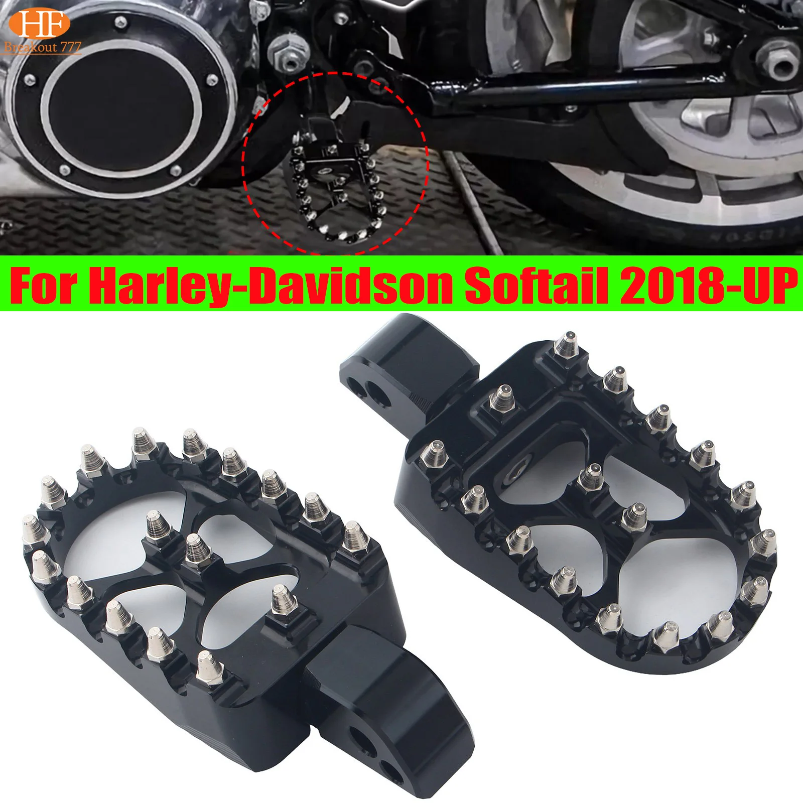 

Motorcycle CNC Wide Fat MX Foot Pegs Footrests For Harley Breakout Fat Boy Softail FLSL Sport Glide