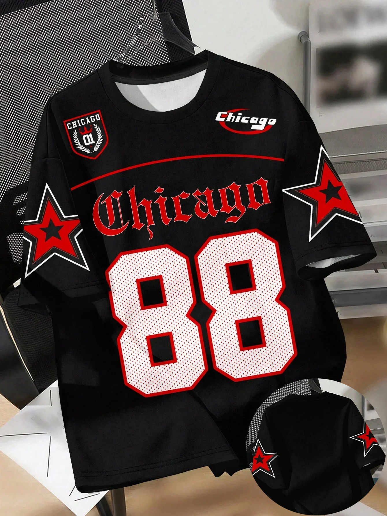 2025 صيف جديد تي شيرت رجالي عادية Crewneck تي شيرت شيكاغو رسائل ثلاثية الأبعاد مطبوعة نمط البوليستر البلوز الصيف يوميا في الهواء الطلق #6