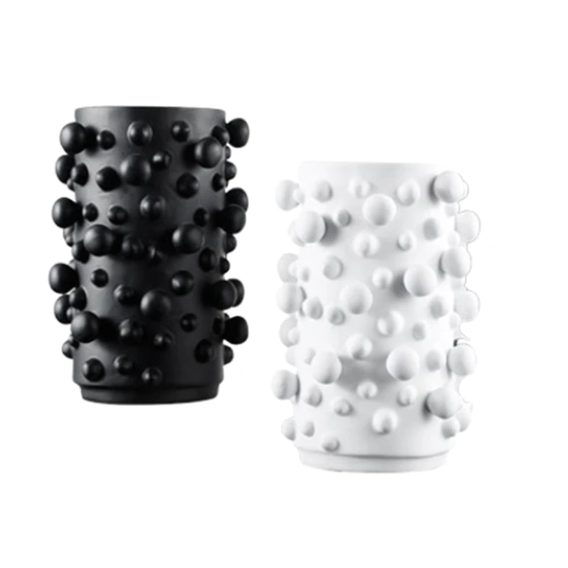 

Modern Simple Resin Vase Black Abstract Dots Round Irregular Bumps Crafts Ornament Storage Organization Home Decoration Durable