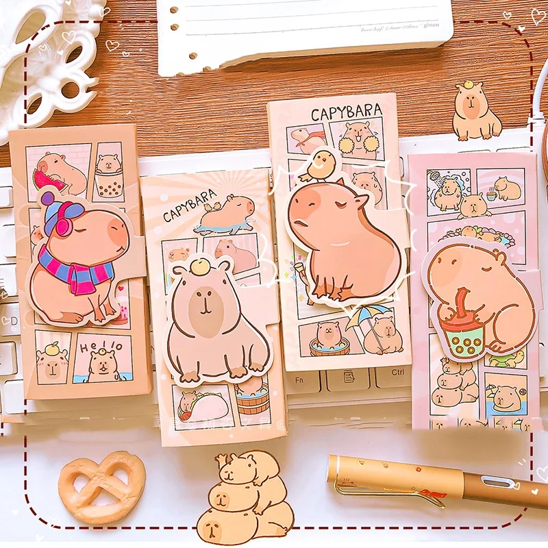 16 pcs/lot Creative Capybara Memo Pad Sticky Notes Cute 3 Folding Notepad Stationery Label Post Office School Supplies