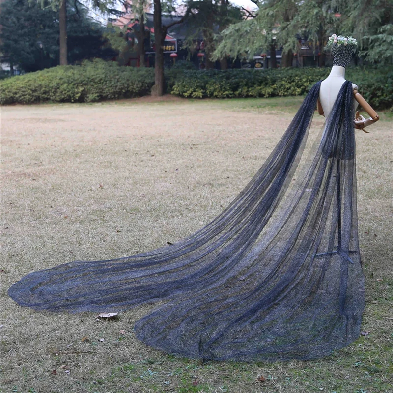 Voiles de cape en tulle étoilé pour les patients, accessoires longs pour les mariées, noir ivoire brillant, Rotterdam Kly, Everak Cathedral, initié au mariage, 2 pièces