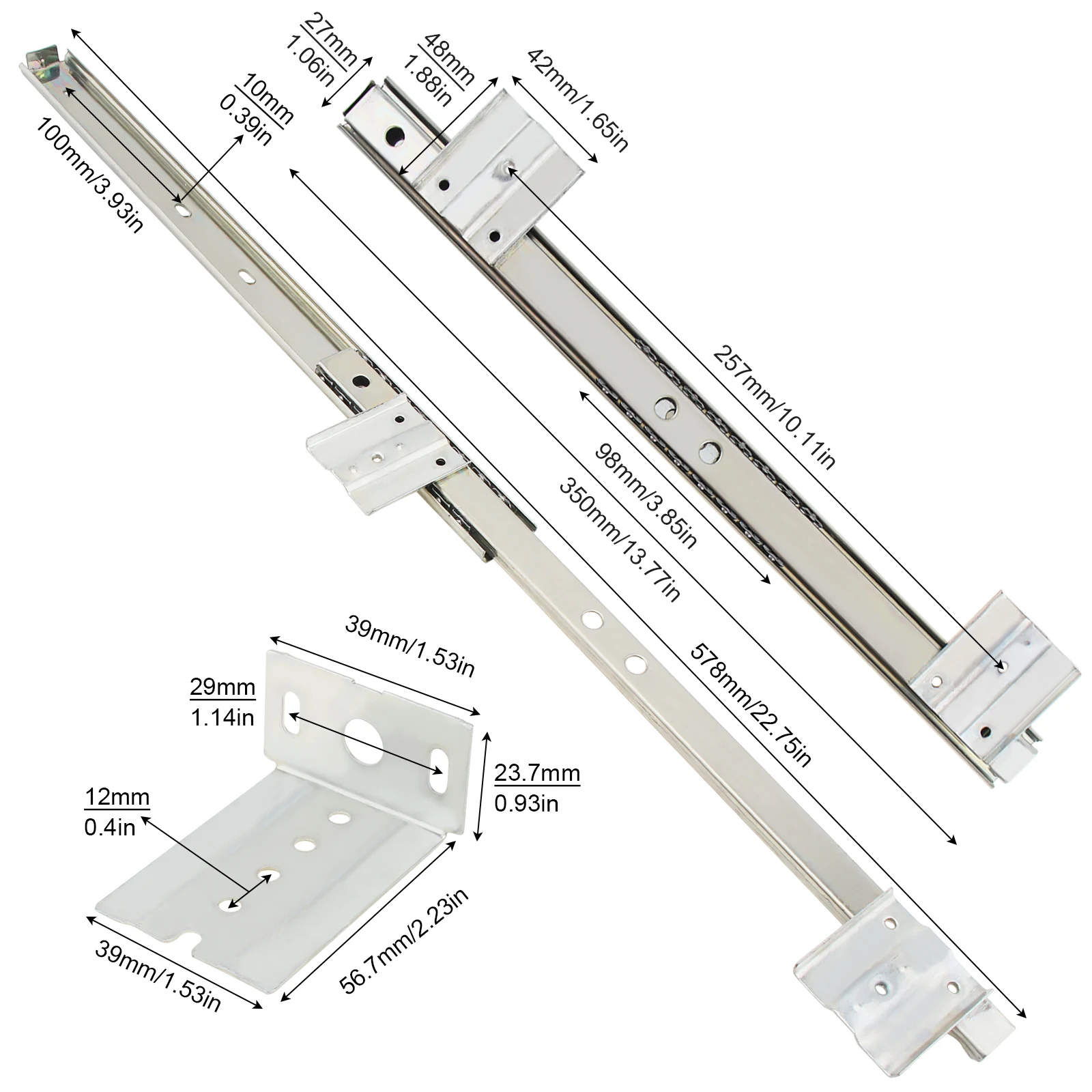 1 Set 27mm Wide 14 Inch Heavy Duty Steel Construction Ball Bearing Keyboard Drawer Slides for Cabinet Furniture Hardware