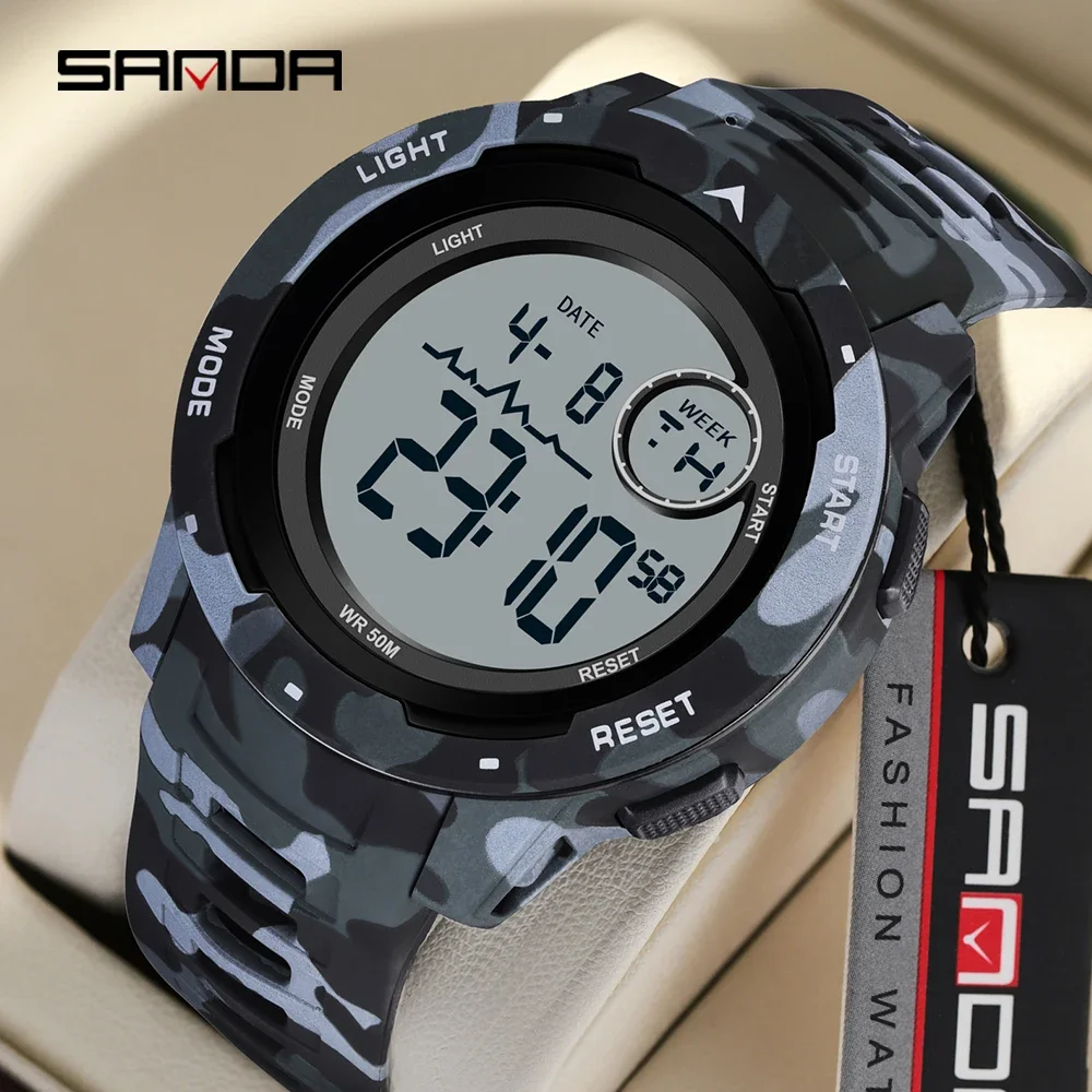 Fashion Sanda Top Brand 2185 Electronic Watch Camouflage Military Style Trend Cool And Dazzling Men\'s Multifunctional Waterproof