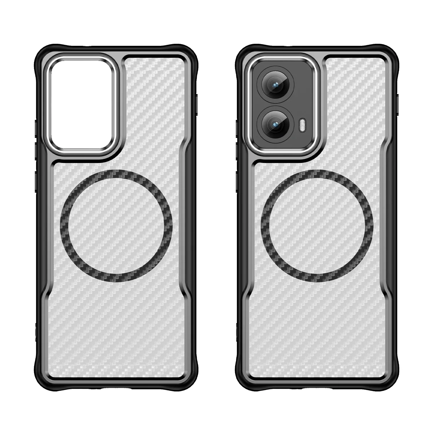 Magnetic Frosted Carbon Fiber Pattern TPU+PC Case For Motorola Moto Edge Motoedge 2024 5G ShockProof Alloy Lens Phone Cover