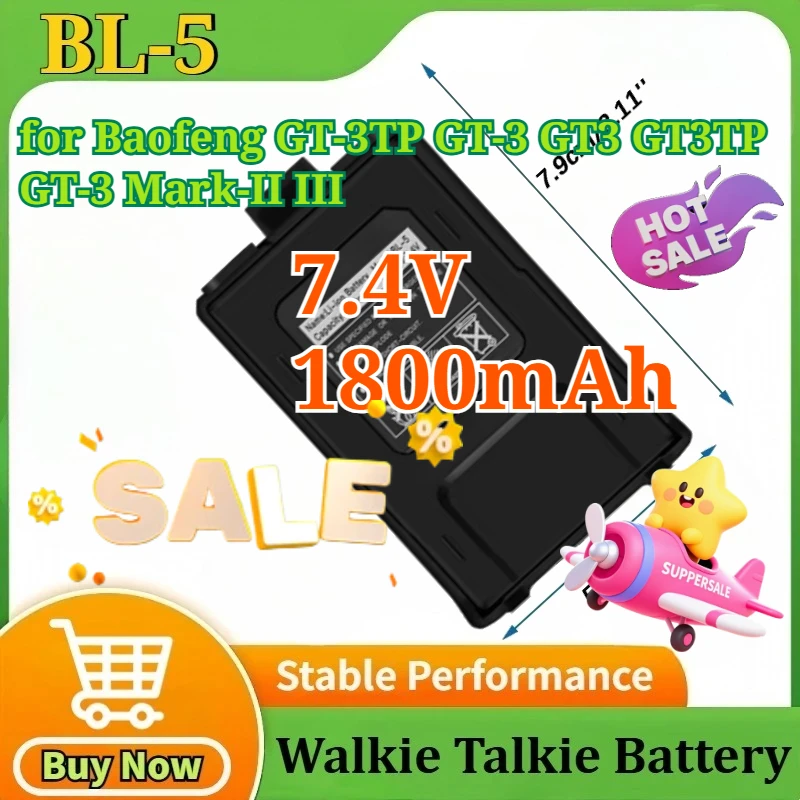 

BL-5 7.4V 1800mAh/3800mAh for Baofeng GT-3TP GT-3 GT3 GT3TP GT-3 Mark-II III Walkie Talkie Replacement Battery High Capacity