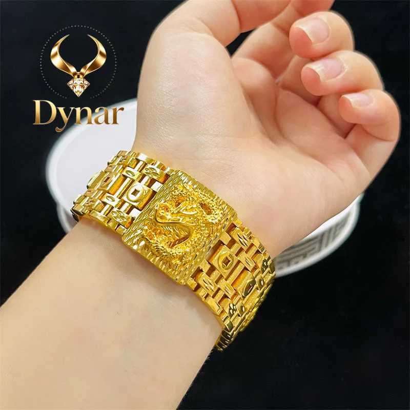Dynar Jewelry   Exquisite craftsmanship 24K real gold embossed dragon bracelet money watch bracelet men's domineering dragon 999
