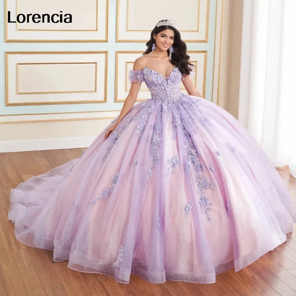 Lorencia Sparkly Mint Green Quinceanera Dress Ball Gown Shiny Lace Applique Beading corsetto Sweet 16 Vestidos De 15 asenos YQD983