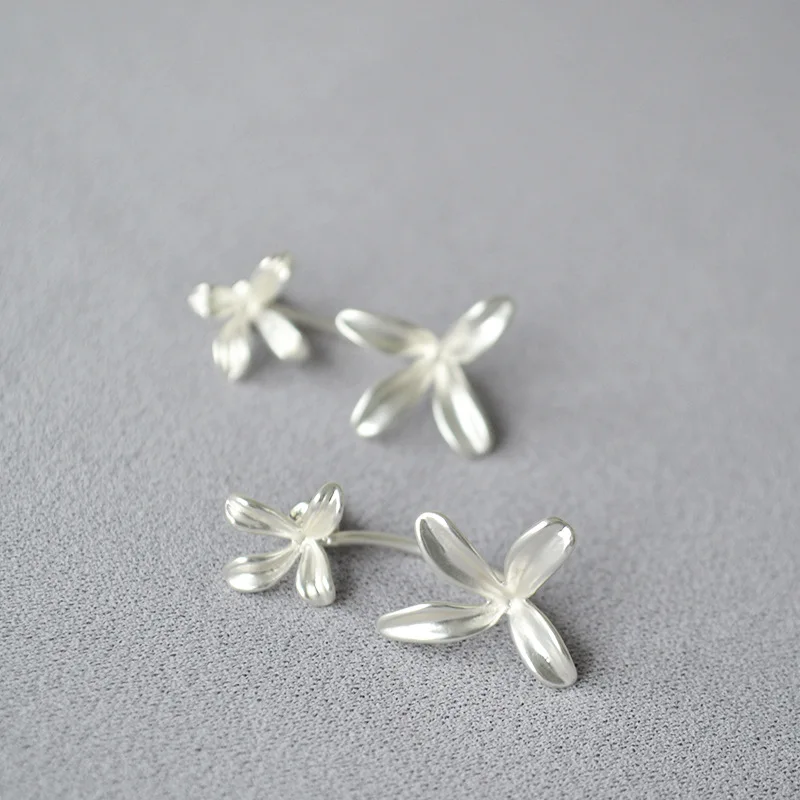 

Retro silver color detachable flower simple elegant stud earrings