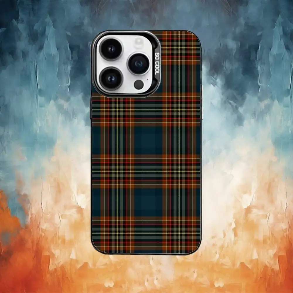 Capa de telefone de tecido xadrez escocês para iPhone17,16,15,14,13,12,11 Plus, Pro Max Black Candy Matte Capa à prova de choque