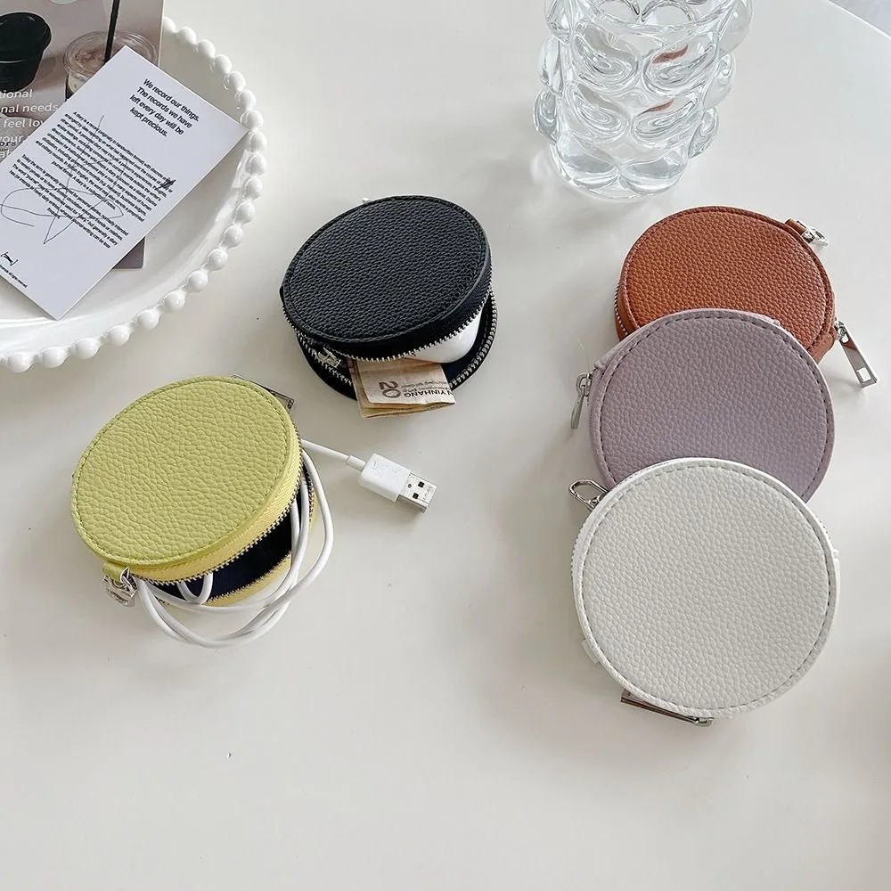 Kawaii Star PU Leather Coin Purse PU Leather Bag Pendant Keychain Round Wallet Zipper Korean Style Small Storage Bag Outdoor