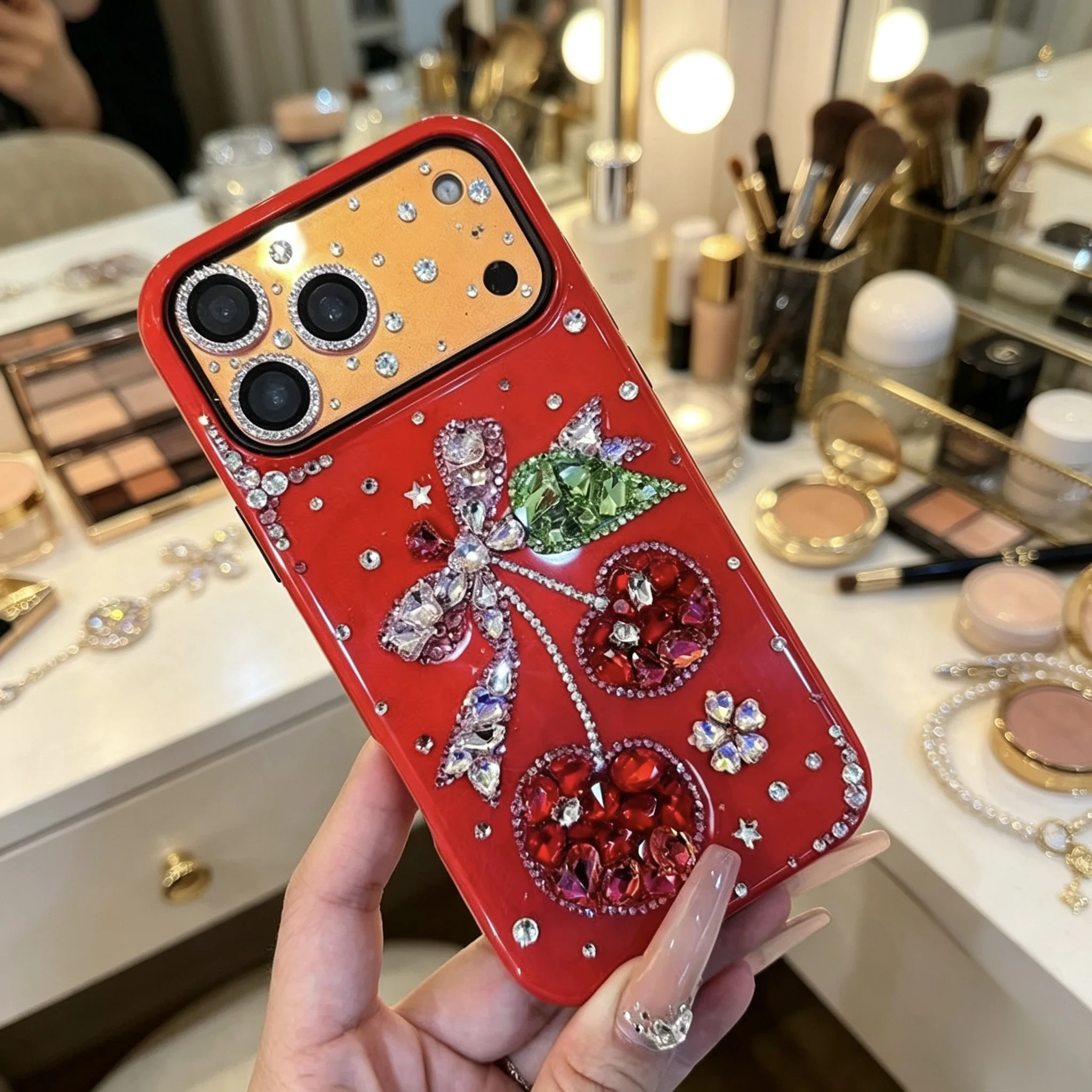 Image 7: Coque de téléphone en strass rouge cerise, compatible avec les téléphones Apple