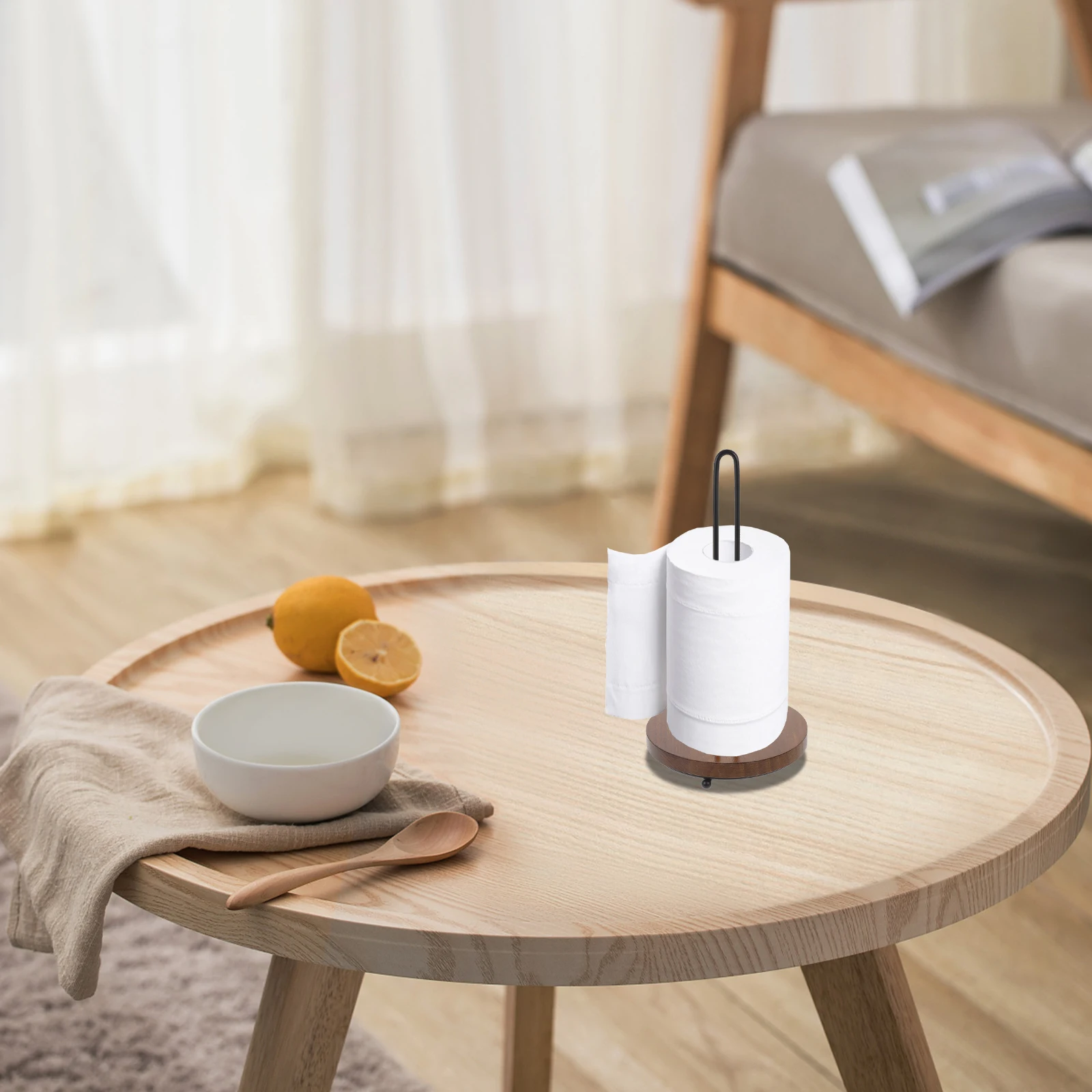 

Wooden Roll Paper Holder Kitchen Bathroom Multipurpose Storage Rack Paper Towel St Vertical ganizer Stable Base Home Apartment