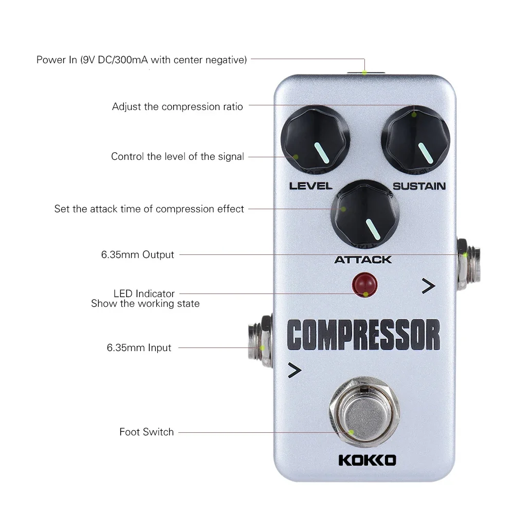 KOKKO FCP-2 COMPRESSOR Electric Guitar Effect Pedal Mini Guitarra Effect Pedal True Bypass Guitar Effector Powered by AC Adapter