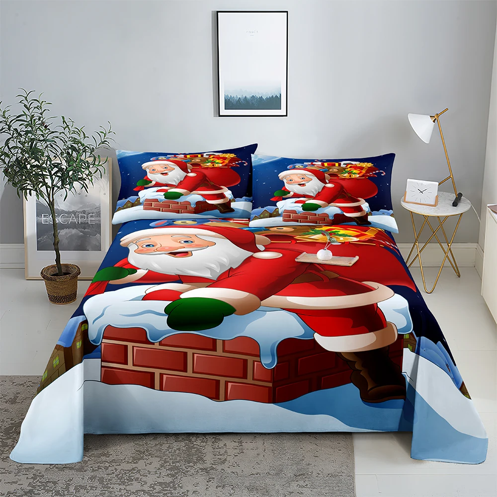 

Christmas Present0.9/1.2/1.5/1.8/2.0m Digital Printing Polyester Bed Flat Sheet With Pillowcase Print Bedding Set