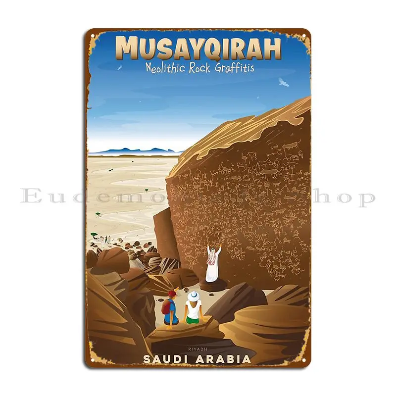 Petroglyphs Musayqirah Tourist And Archaeological Site In Saudi Arabia Riyadh Metal Plaque Poster Designer Tin Sign Poster