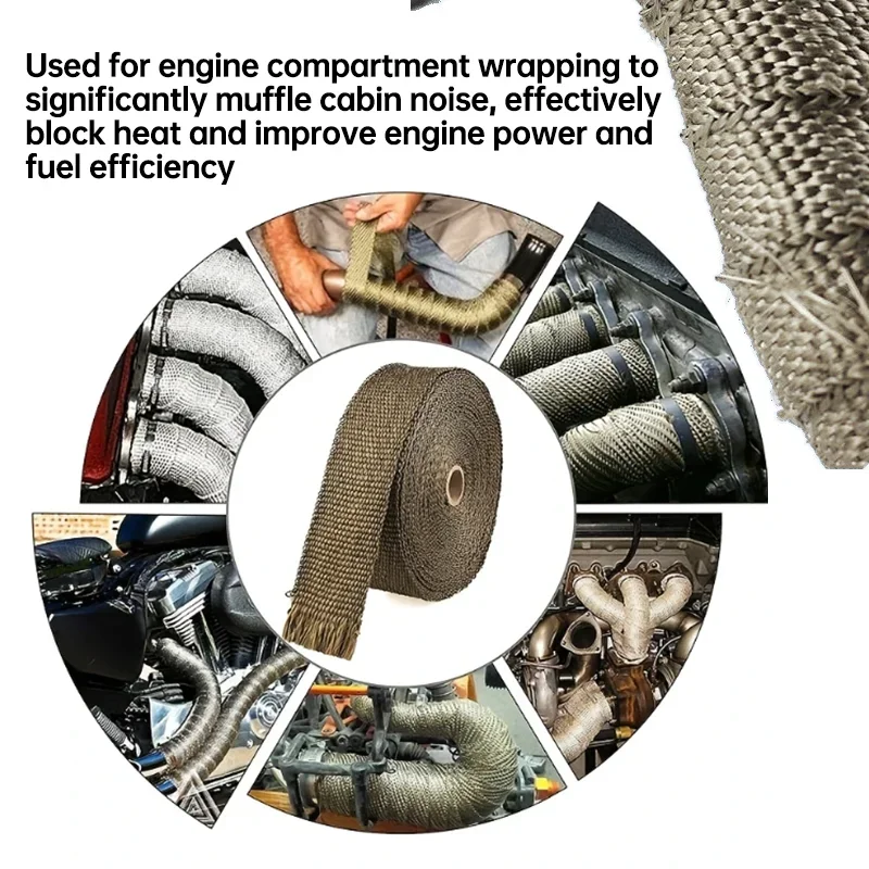 5m Roll Fiberglass Heat Shield Motorcycle Fiberglass Heat Shield Tape Exhaust Thermal Tape High temperature with Stainless Ties image 4