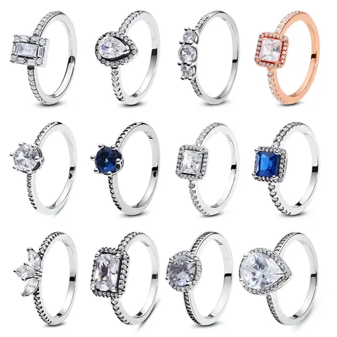 Original 925 Sterling Silver Ring Love Heart Pave CZ Crystal Stackable Rings For Women Wedding Engagement Birthday Gift Jewelry