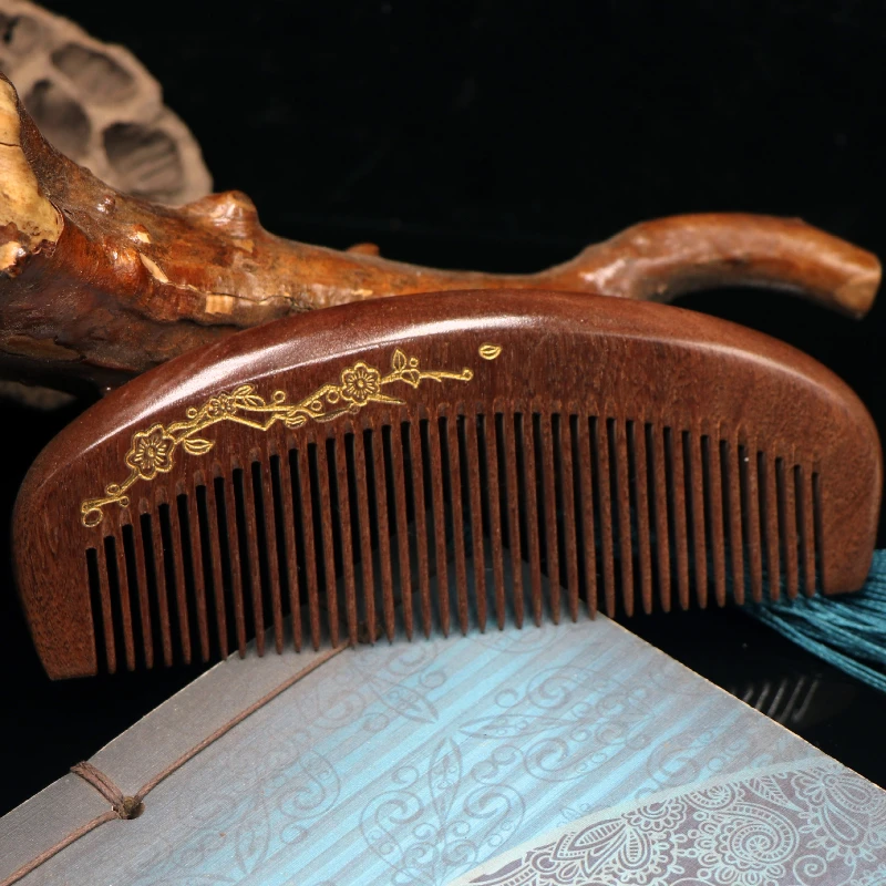 Sandalwood Combs Solid Wood Carving Combs Anti-Static Beard Comb Handicraft Hair Styling Wide Tooth and Narrow Tooth