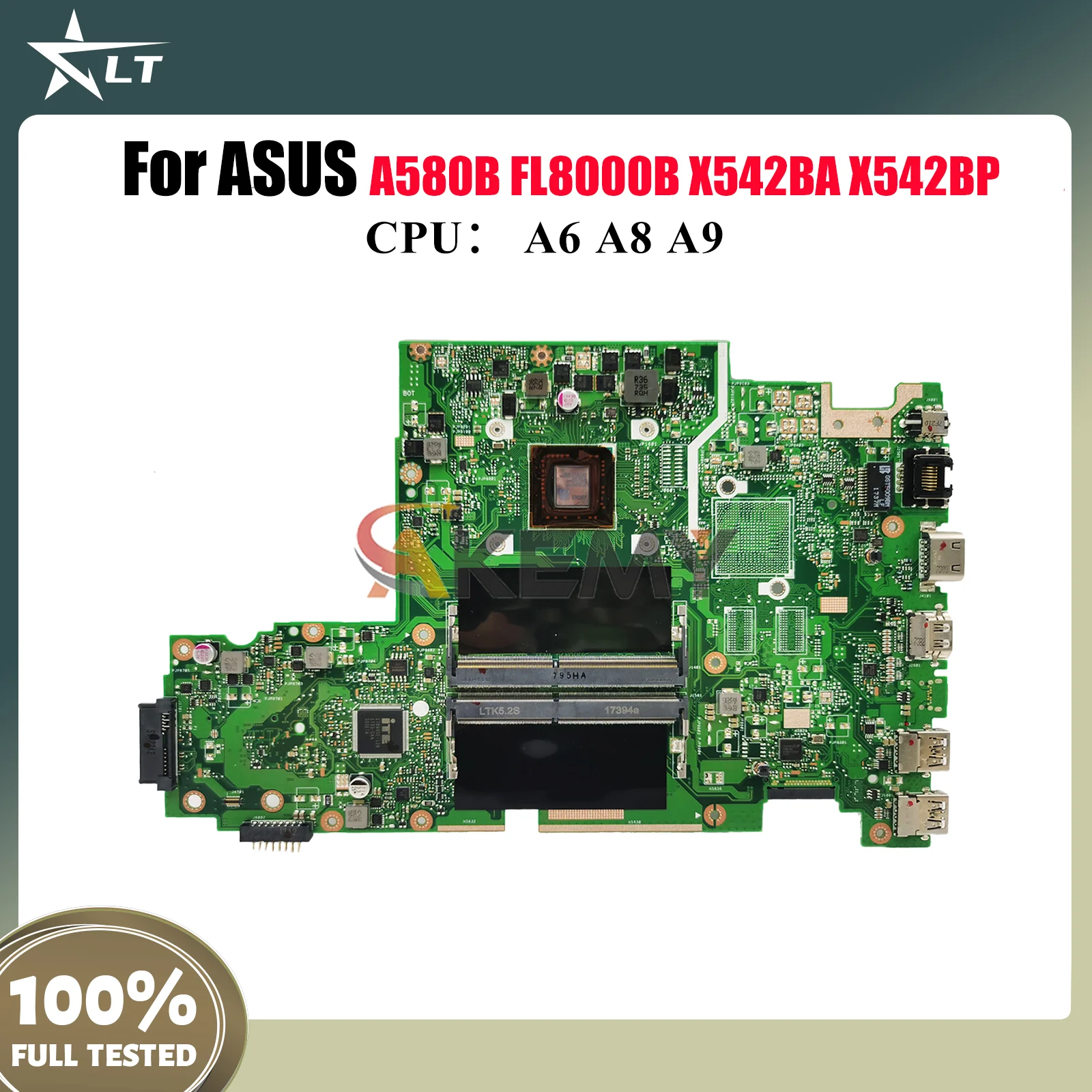 

X542BA Материнская плата для ноутбука ASUS VivoBook X542BP X542B X542BA FL8000B A580B Материнская плата для ноутбука с процессором A6 A8 A9 100% тест в порядке