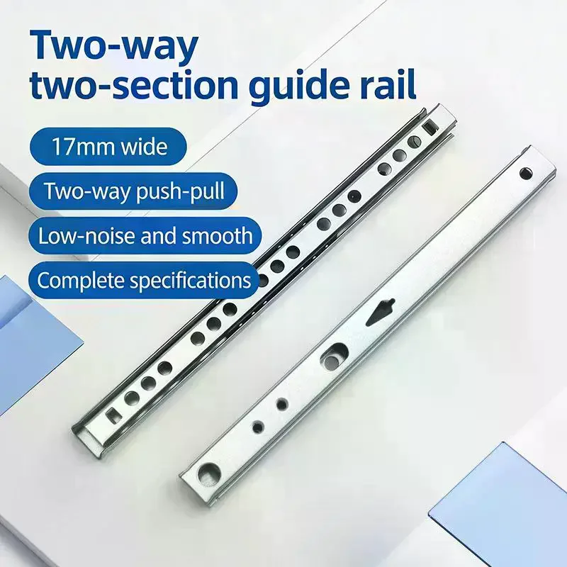 2Set Smooth Glide Bearing Drawer Slides 17mm Wide Two Way Slide Drawer Glides 8