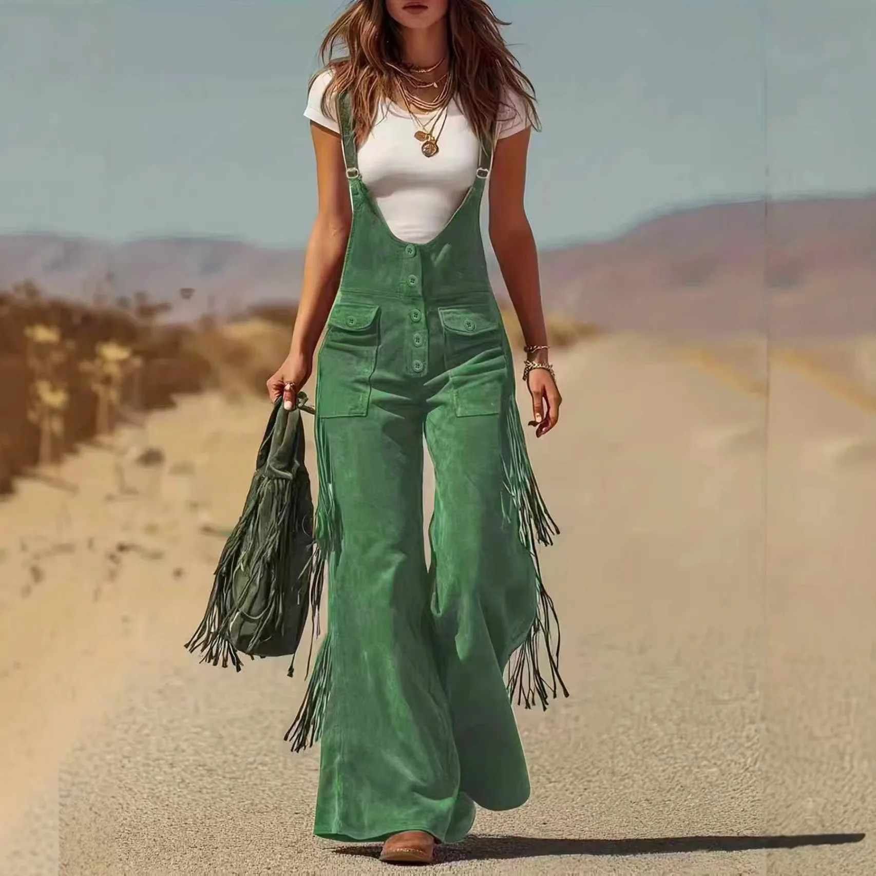 2026 New Western Suede [unk]fringed[unk] Wide-leg Pocket Details Lay Off Pants. Dresses For Women Elegant Midi Clothing Lace
