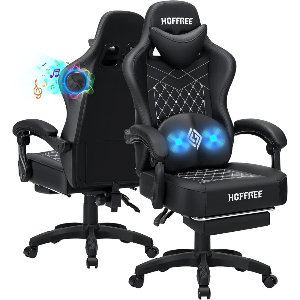 

Gaming Chair Computer Chair with Speakers Massage Game Chairs with Footrest Bluetooth High Back Ergonomic Computer Gamin