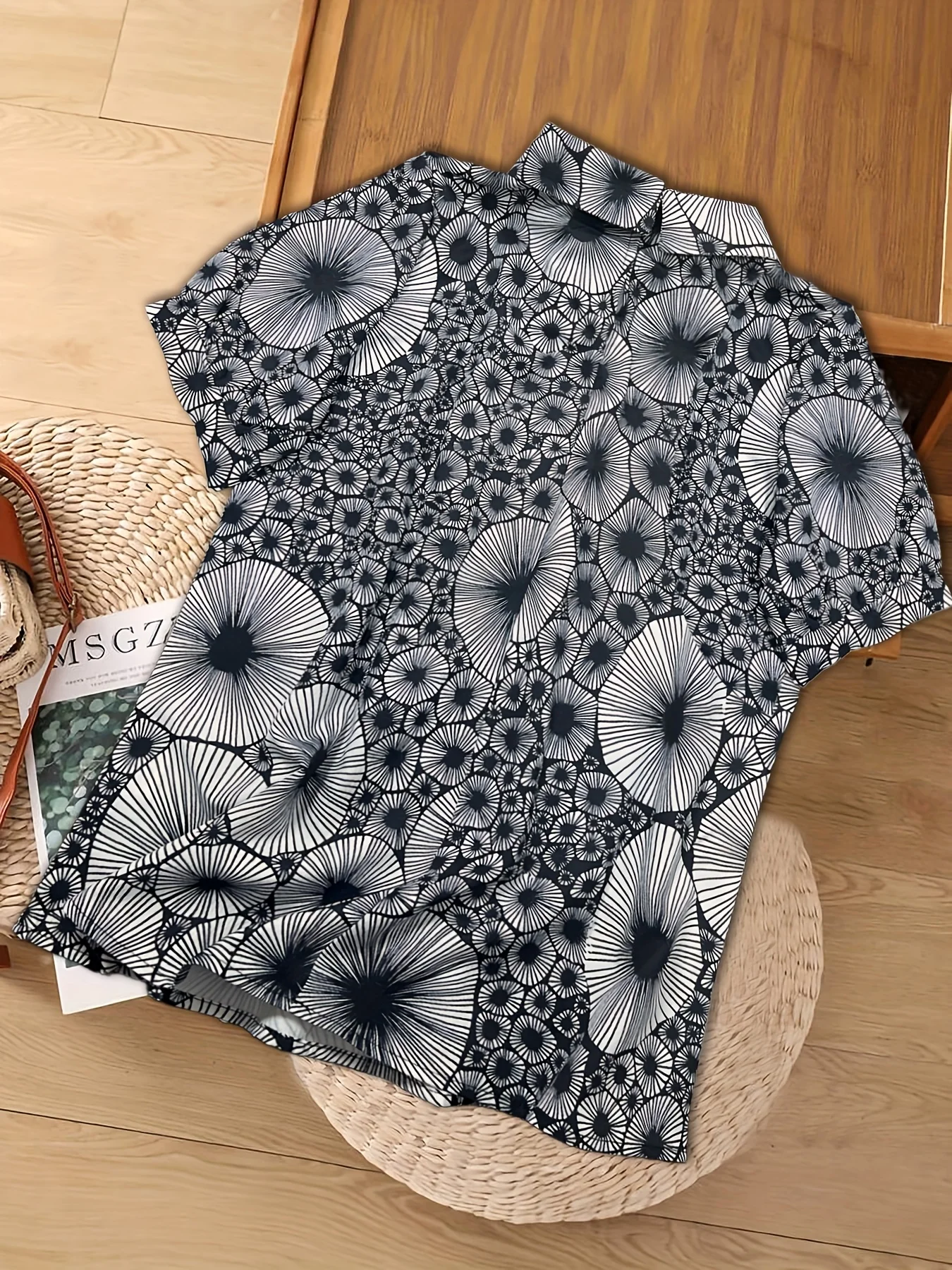 レディース ファッション アーティスティック 花柄 半袖 V ネック ボタン シャツ トップス レディース