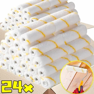 24/6pcs Paint Roller Kits Thumb Roller Core Wall Paint Roller Bracket Painting Decor Brushes for Wall Construction Repair Tools