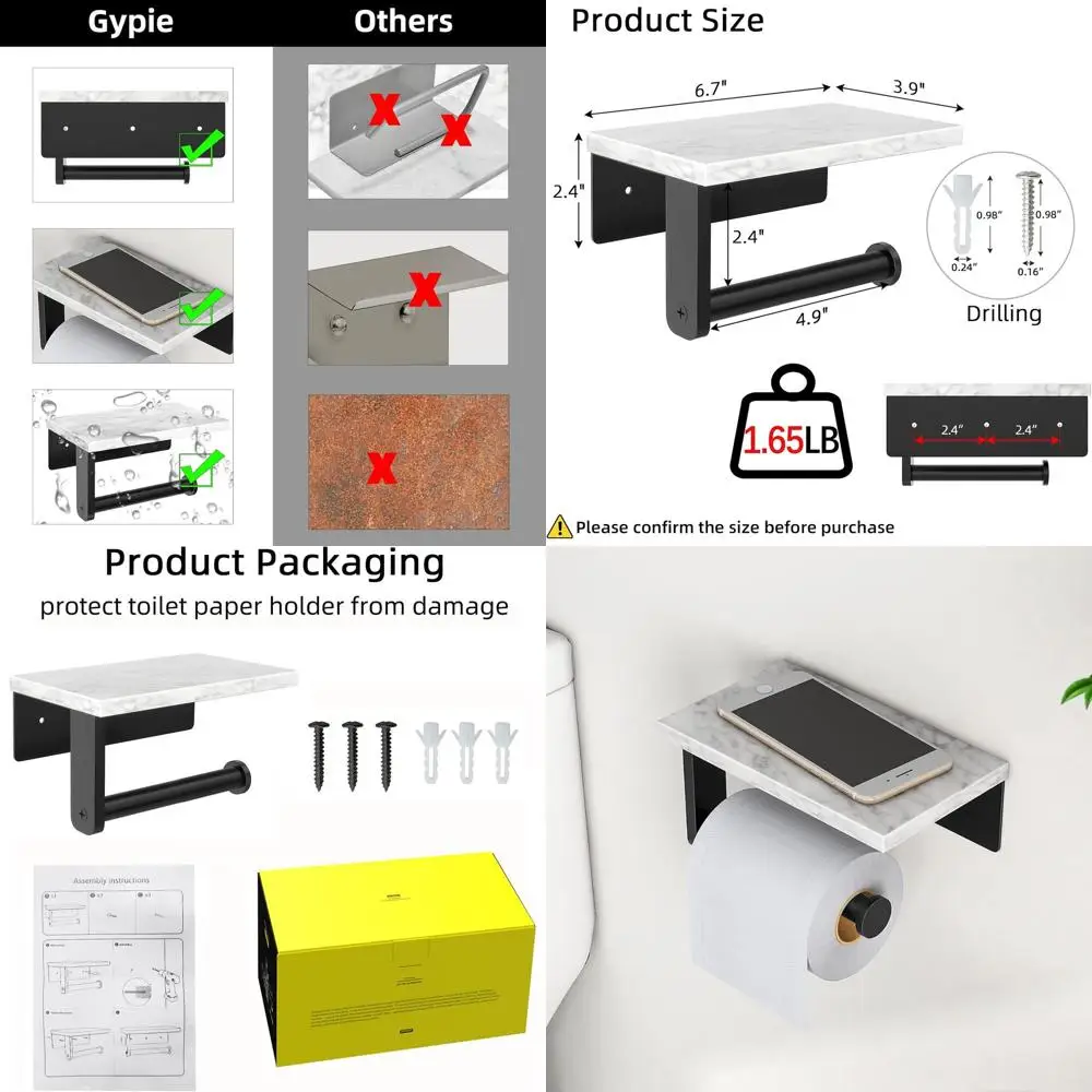 

Матовый черный настенный держатель для туалетной бумаги с полкой, нержавеющая сталь 304, для современных ванных комнат