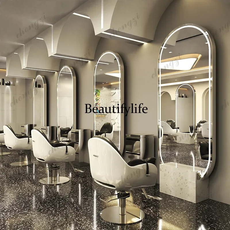 Z138 Vertical hairdresser single and double-sided mirror barber shop mirror table hair salon stainless steel floor-to-ceiling