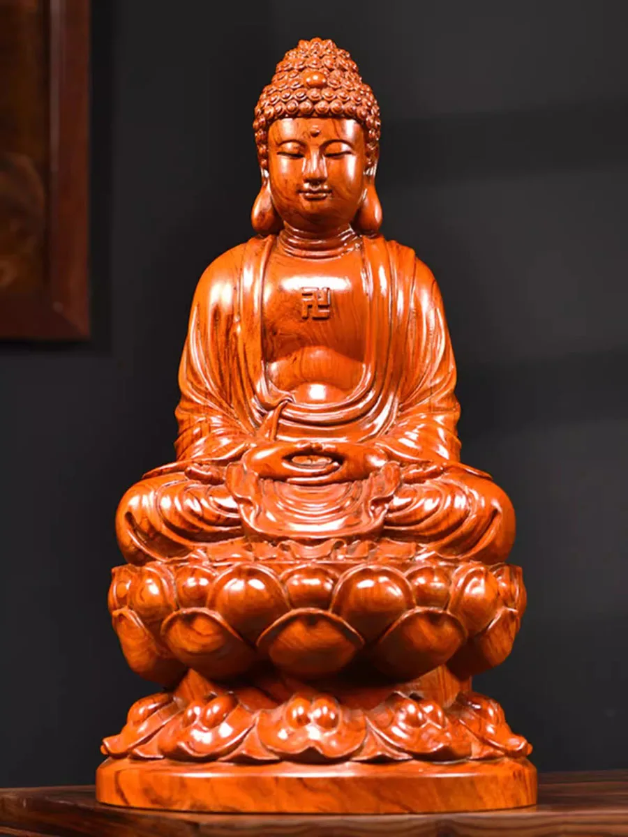 Classical Ebony Wood and Rosewood Carvings and Decorations of Buddha Buddha, offering the Statue of Shakyamuni at Home