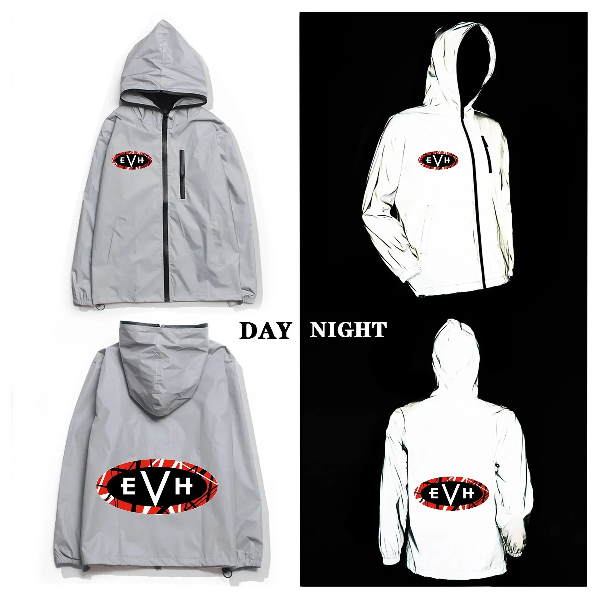 Van Evh 1984 Stripes Halen Reflective Jacket Mens Womens 5150 Coat Hooded Windbreaker Run Pocket Jackets Zipper Custom Hoodie