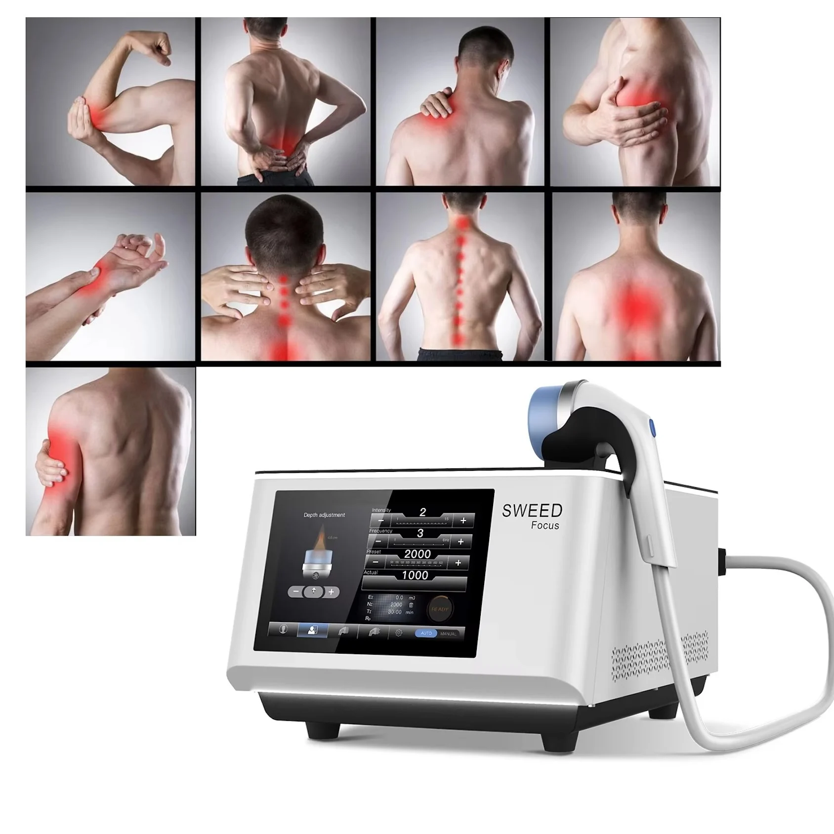 2 Applicator Eswt Focus Shock Wave Focused Shockwave Therapy Machine Pain Relief Men Wellness Physiotherapy Massage Device