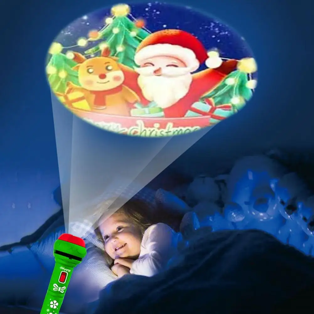 Christmas Flashlight Children Projector Toy with 24 Slide Shows Simulation Projection Flashlight Luminous Toy Colors Patterns