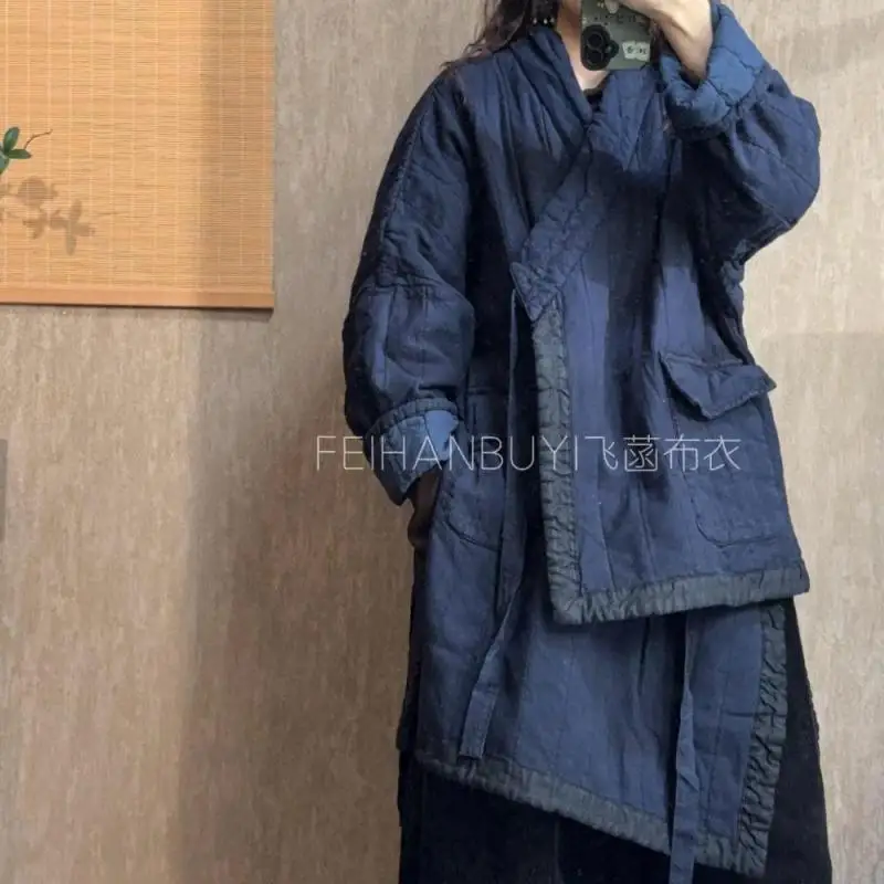 

Новое поступление, осенне-зимняя художественная стильная женская асимметричная длина, винтажная стеганая куртка, утепленное хлопковое льняное пальто, высокое качество