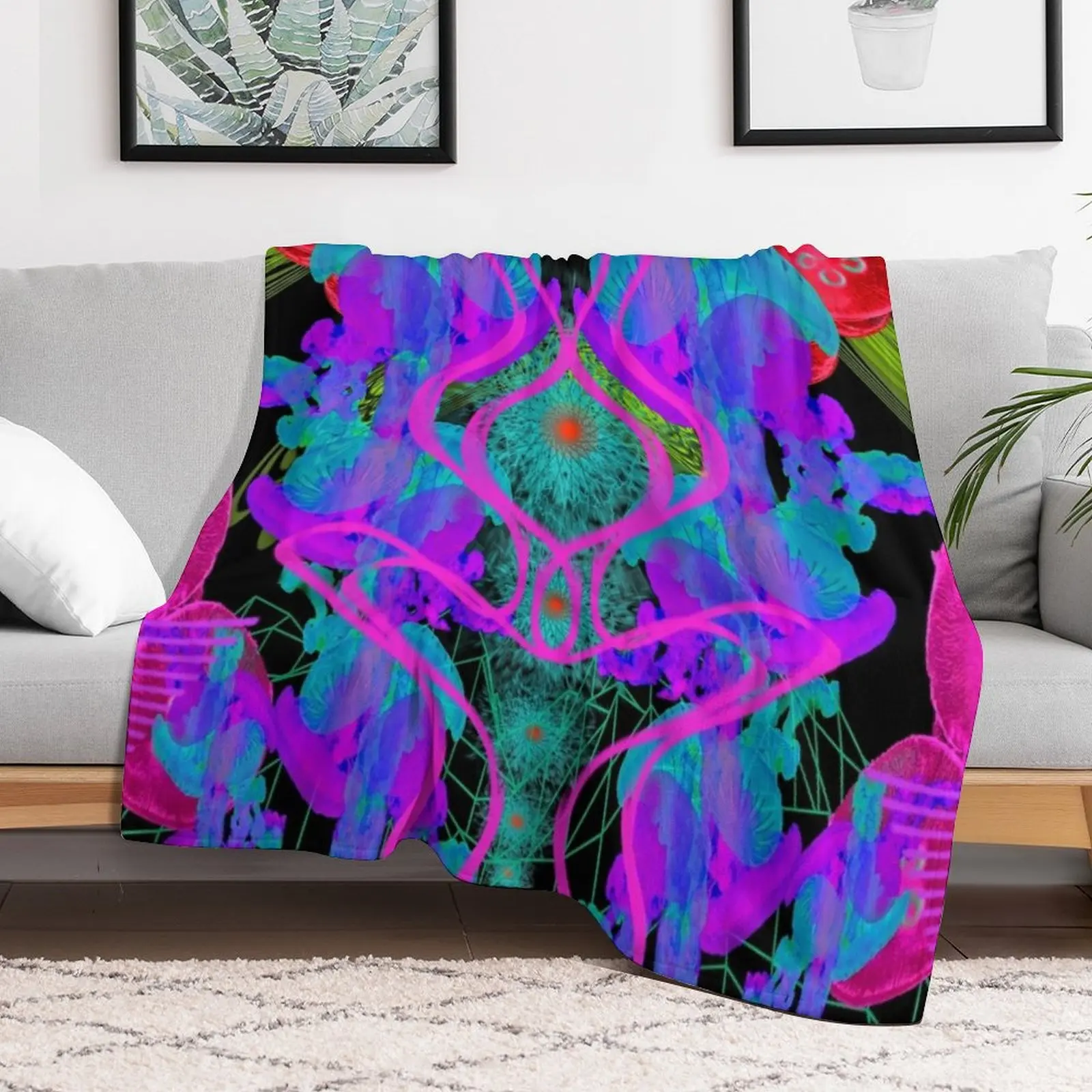 Jellyfish Warp (Psychedelic Blacklight UV Ultraviolet) Throw Blanket Bed covers Decorative Sofas Blankets