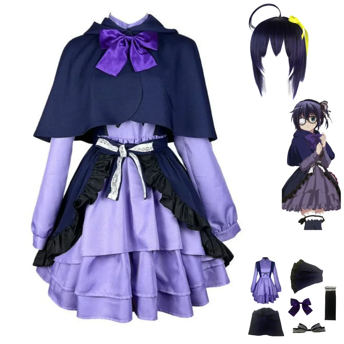 Anime Love, Chunibyo & Other Delusions Takanashi Rikka Cosplay Costume Wig Purple Appointment Dress Woman Kawaii Halloween Suit