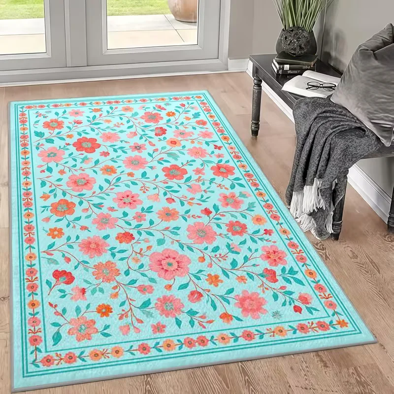 VIKAMA Retro Flower Rose Area Carpet Bohemian Garden Style Carpet Anti slip Carpet Living Room Interior Home Decoration