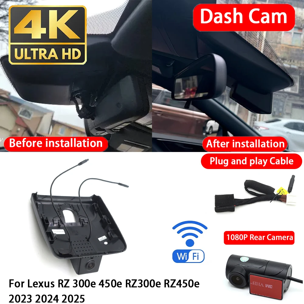 Cámara para Auto Lexus RZ 300e 450e RZ300e RZ450e 2023 2024 2025, 4K 2160P, Delantera y Trasera, DVR, Wifi, Plug & Play, Grabadora de Video