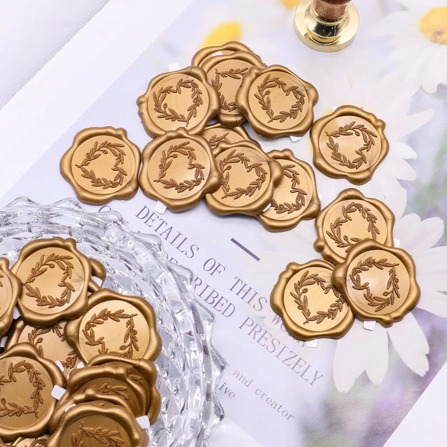 25Pcs Antique Gold Heart Wax Seal Stickers, Self Adhesive Envelope Seal Stickers for Wedding Invitation, Greeting Cards
