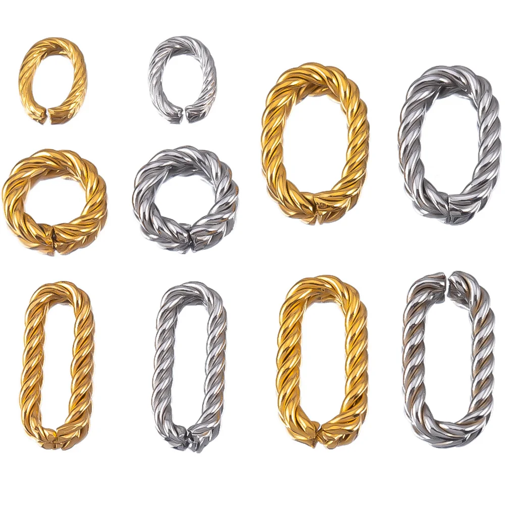 10 Stück Edelstahl Oval Charms Geometrische Verbinder für Schmuckherstellung Halskette Armbänder Twist Open Connection Biegeringe