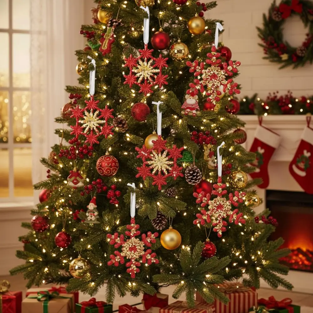 

Gold Sequin Christmas Tree Pendant Butterfly Knot Girl Glitter Snowflake Elk Ornaments Dragonfly Ice Bar Xmas Tree Pendant