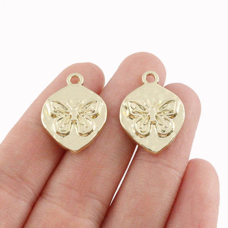 5 x Antique Gold Color Geometry Shaped With Butterfly Charms Pendants For DIY Necklace Jewelry Making Accessories 18x24mm