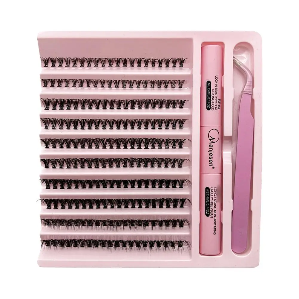 Kit de clusters de cílios com fixação forte à prova d'água, kit de extensão de cílios diy, ligação e vedação e pinça de cílios, maquiagem