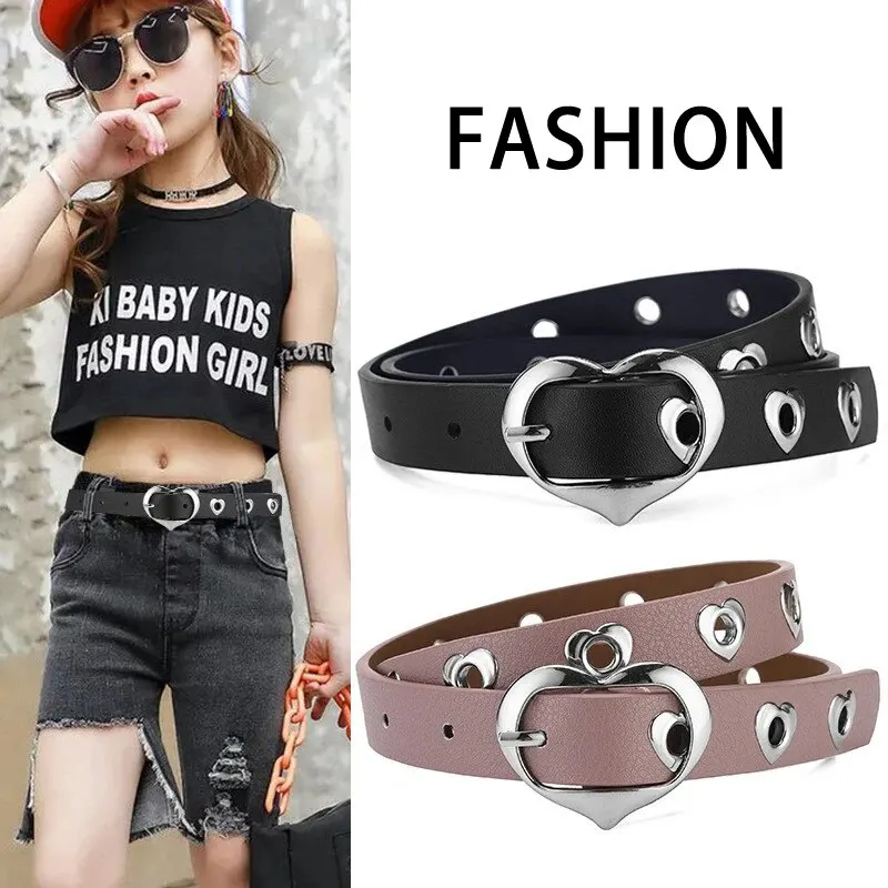 Children's Belt Fashion Heart Shaped Buckle Girls' Belt Student Thin Belt Cute Boys' Belt PU Belt School Supplies Teenager Belts