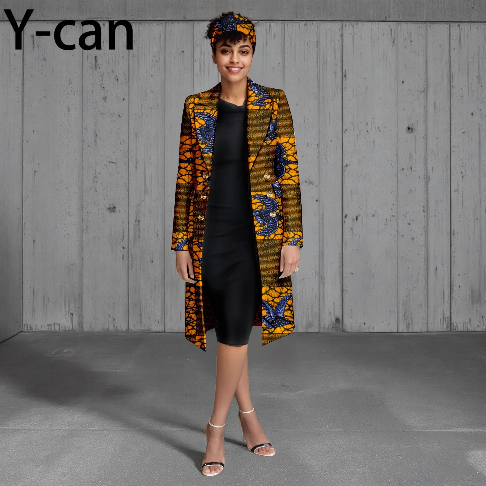 

Traditional African Woman Jacket Ankara Print Midi Coat with Long Sleeves And Headscarf for Party Wedding Outfits Boubou 2624001