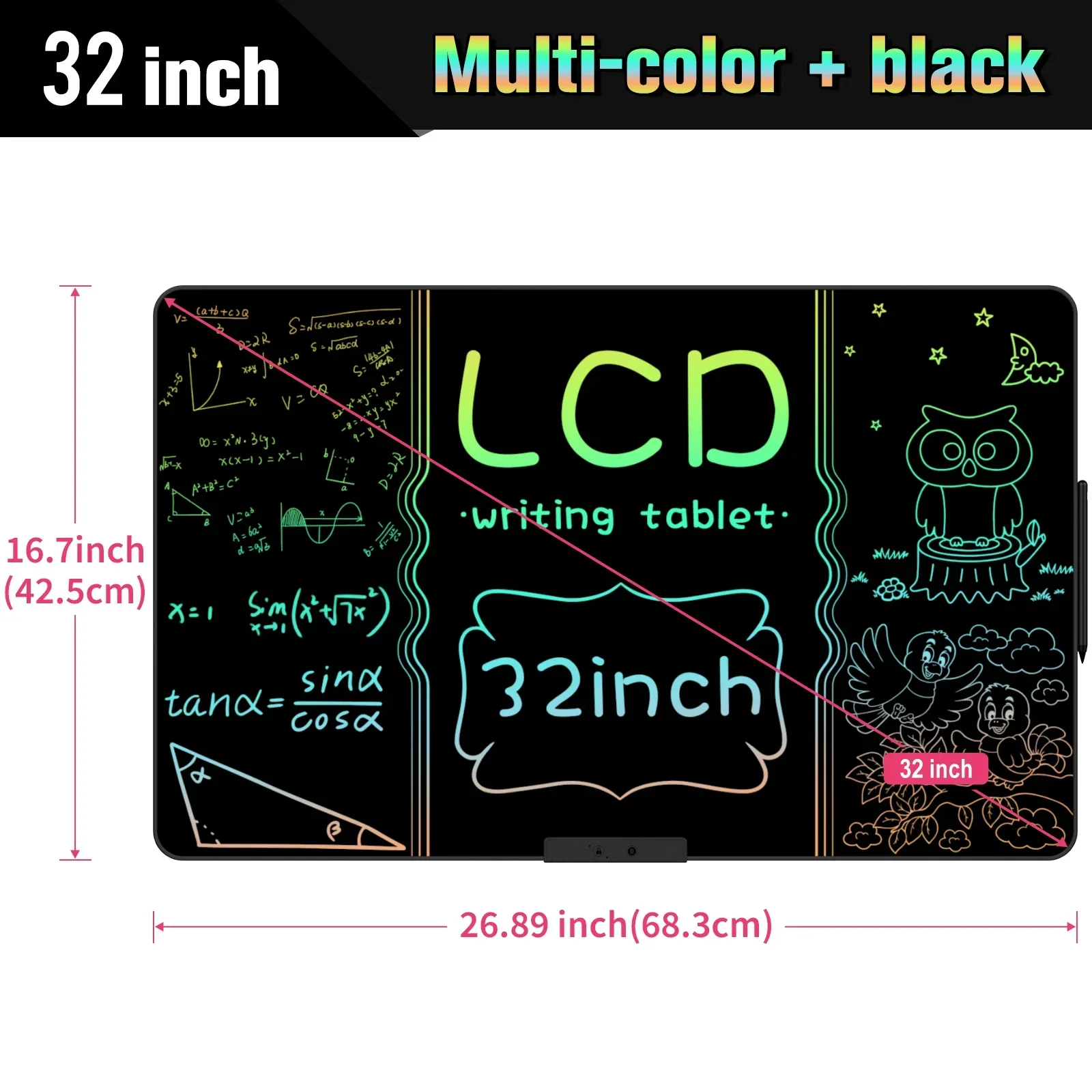 Tavoletta da scrittura LCD ricaricabile da 32 pollici/20 pollici, tavoletta da disegno di dimensioni enormi Doodle Board con schermo colorato Eye-Care per il giocattolo del capretto